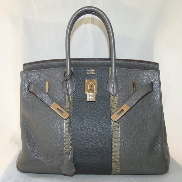 HERMES BIRKIN 35 ETAIN CLUB CLEMENCE-3 COLOR PERMABRASS HARDWARE-100% AUTHENTIC - Picture 4 of 15